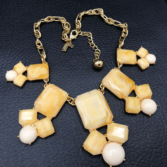 Kate Spade Necklace Swirl Around 16" Yellow Ivory 12K Plate Graduated Bib Choker - Picture 4 of 8